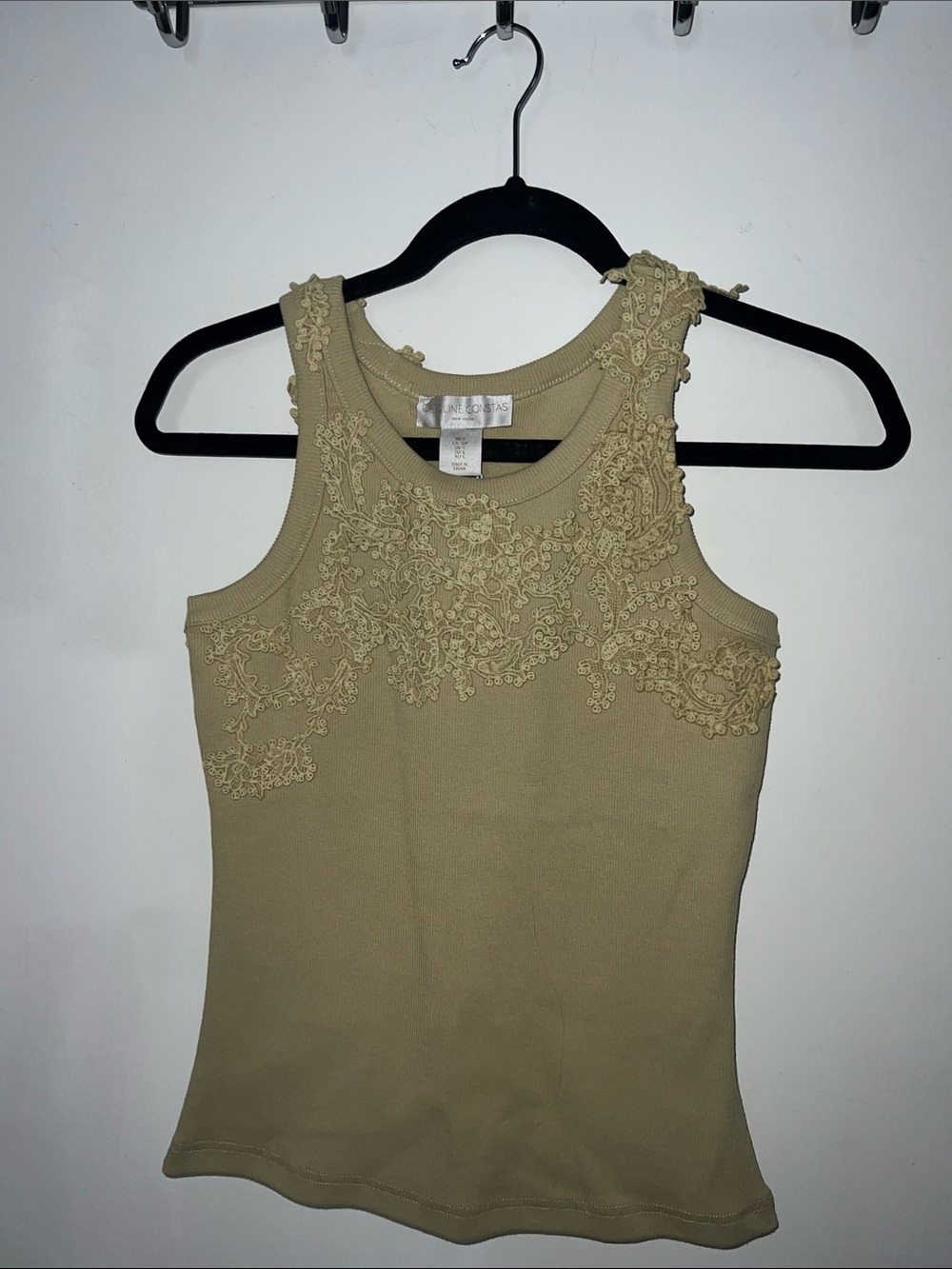 Caroline Constas Olive Lace-Appliqué Tank